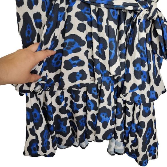 ASOS John Zack Long Sleeve Wrap Tie Waist Dress in Leopard Size 8 - Picture 9 of 15